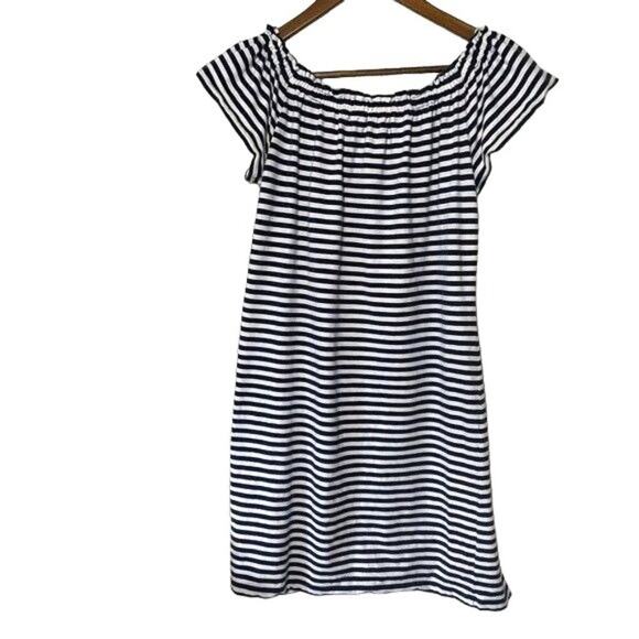 Vineyard Vines Off Shoulder Navy White Striped Jersey Dress XS Preppy Cute - Picture 2 of 7